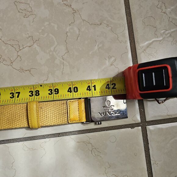 PRADA Waist Belt Yellow Nylon Fabric Silver Logo Buckle Size 36 Made In Italy - Picture 12 of 15